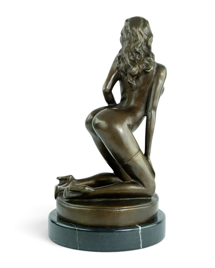 Bronze Sculpture of a Seductive Kneeling Female Nude