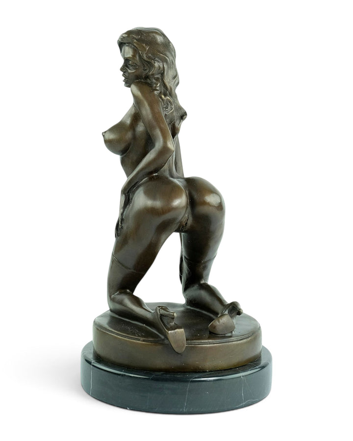 Bronze Sculpture of a Seductive Kneeling Female Nude
