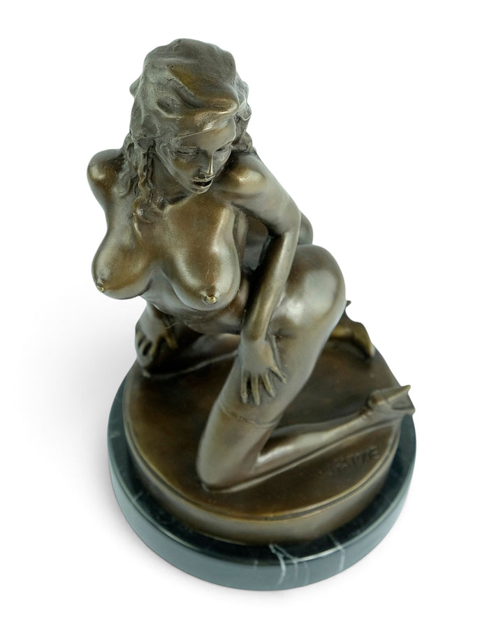 Bronze Sculpture of a Seductive Kneeling Female Nude