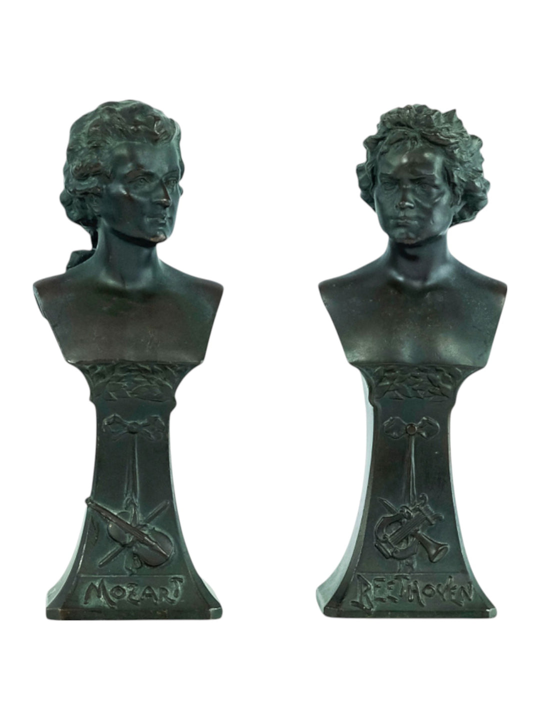 Paire de sculptures anciennes de Mozart et Beethoven
