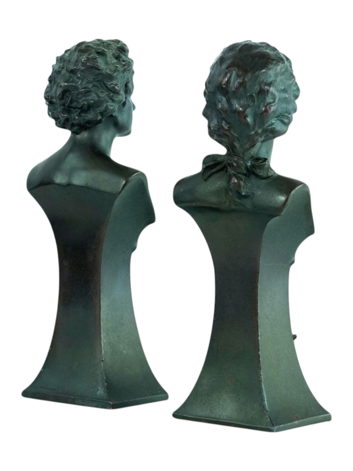 Paire de sculptures anciennes de Mozart et Beethoven