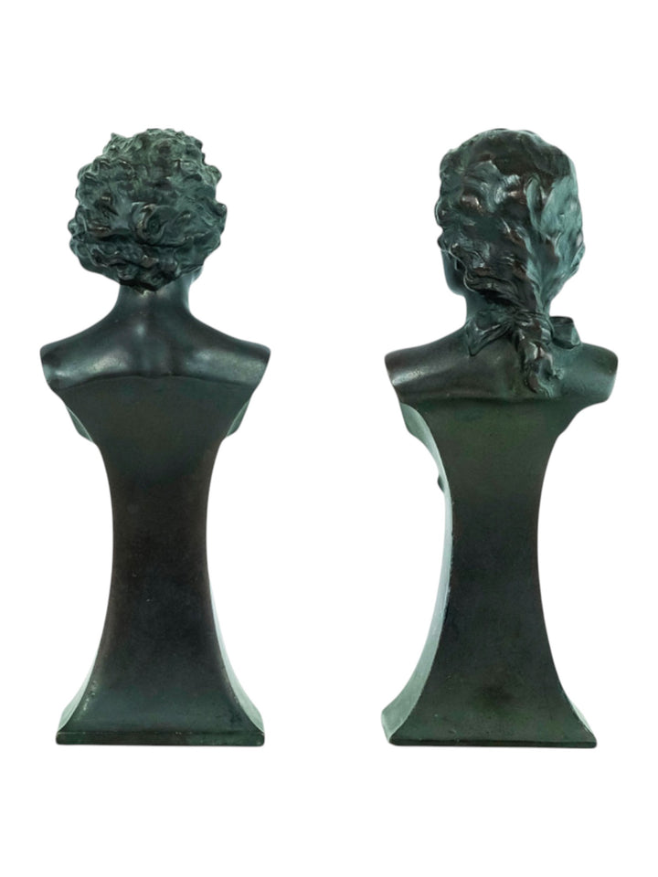 Paire de sculptures anciennes de Mozart et Beethoven