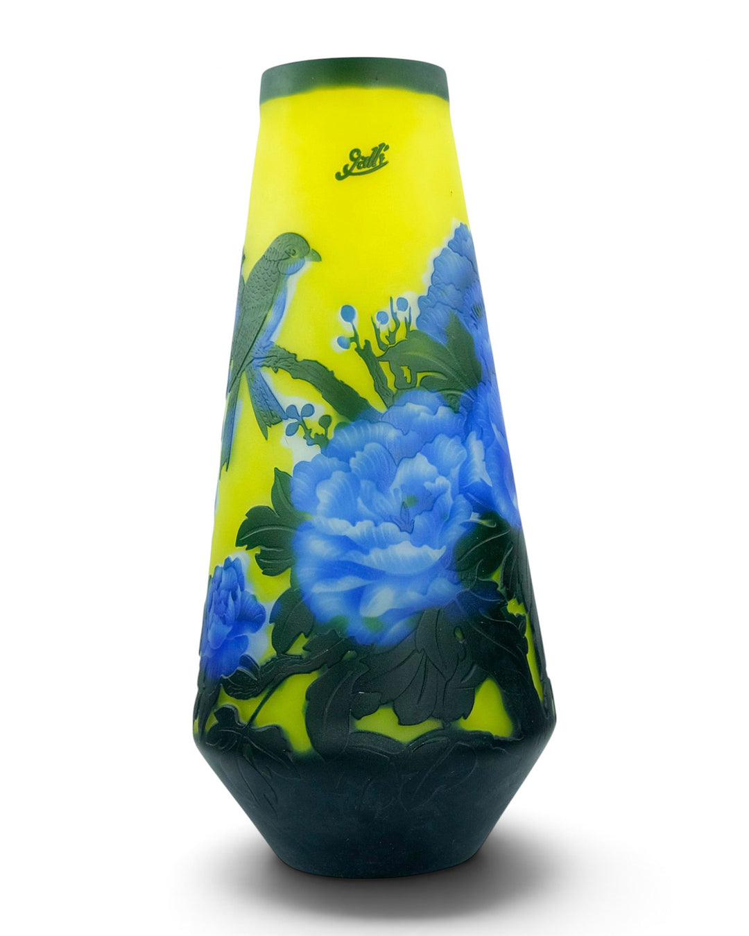 Large Cameo Glass Vase with Blossoms and Birds after Émile Gallé