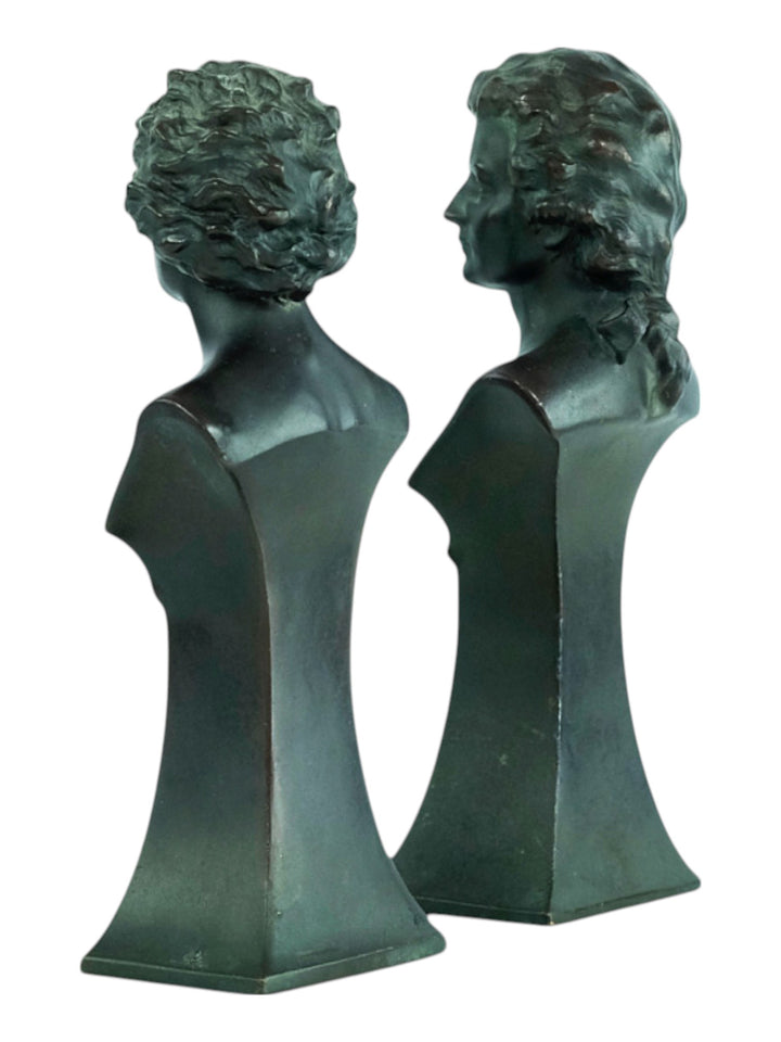 Paire de sculptures anciennes de Mozart et Beethoven