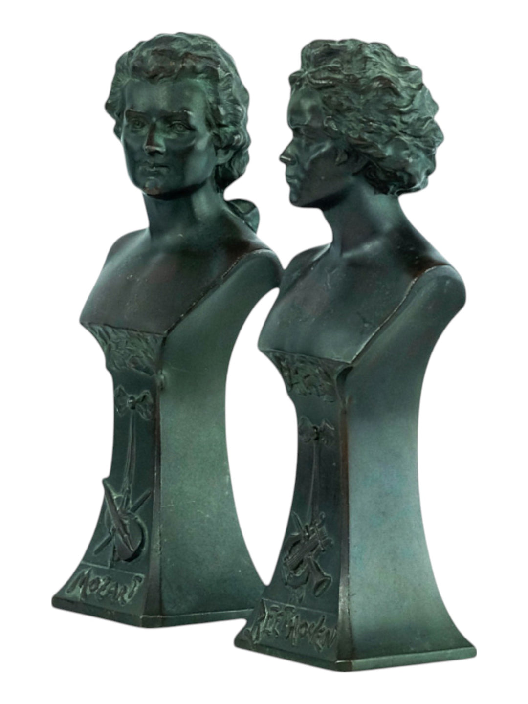 Paire de sculptures anciennes de Mozart et Beethoven