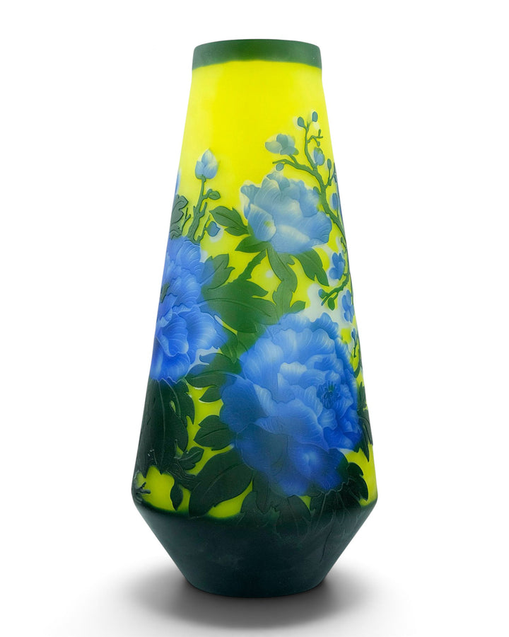 Large Cameo Glass Vase with Blossoms and Birds after Émile Gallé