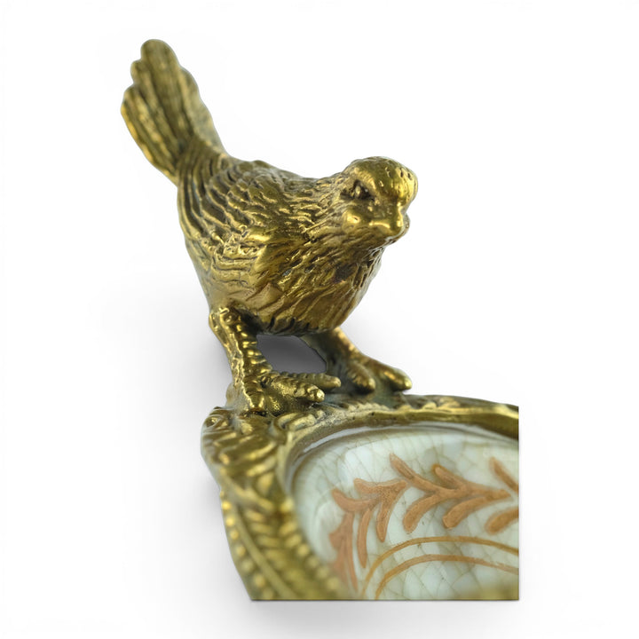 Ciotola in porcellana con uccelli in bronzo in stile Art Nouveau