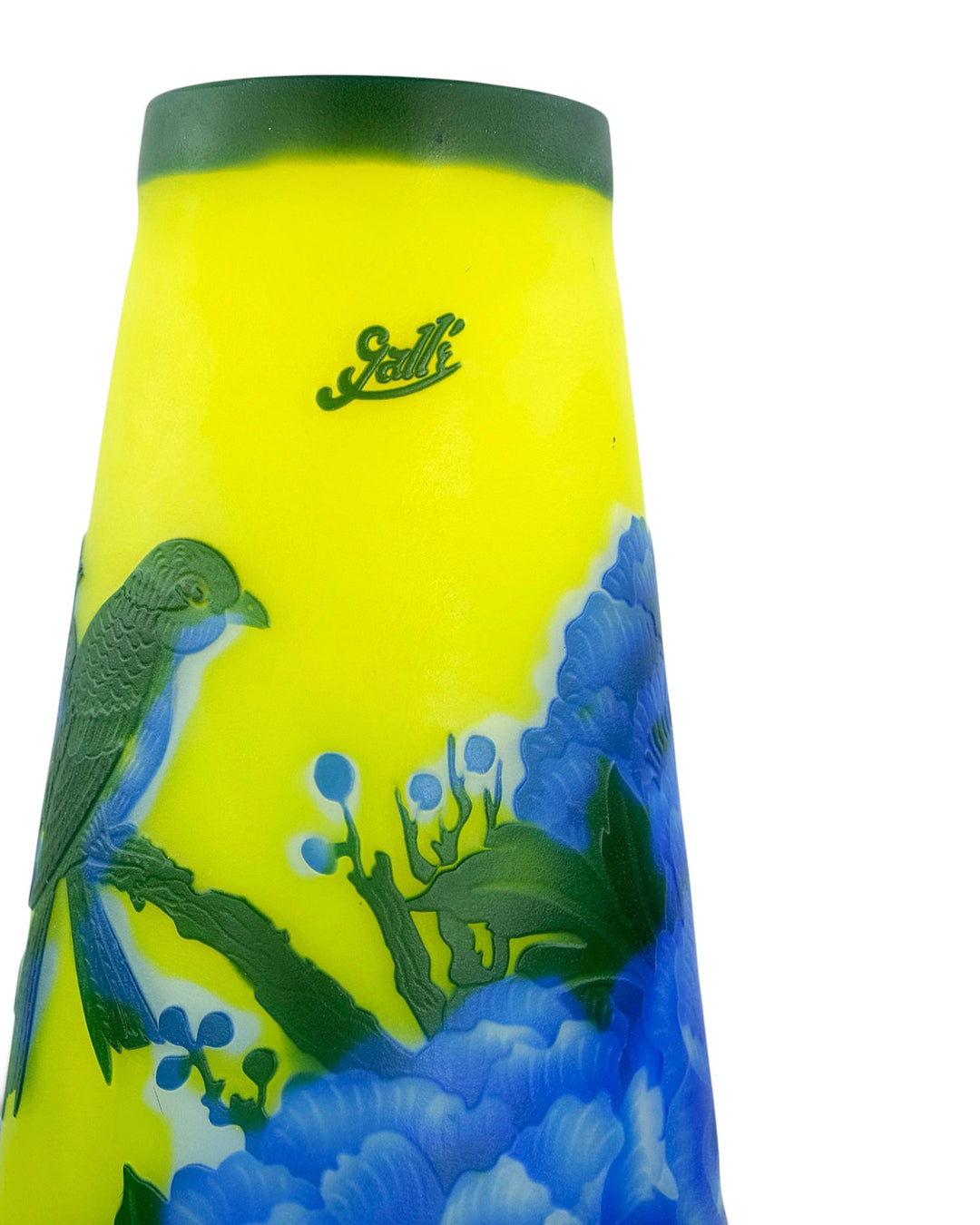 Large Cameo Glass Vase with Blossoms and Birds after Émile Gallé