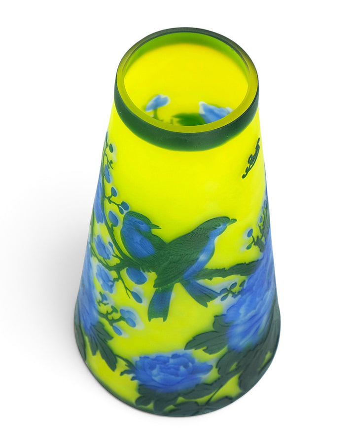 Large Cameo Glass Vase with Blossoms and Birds after Émile Gallé