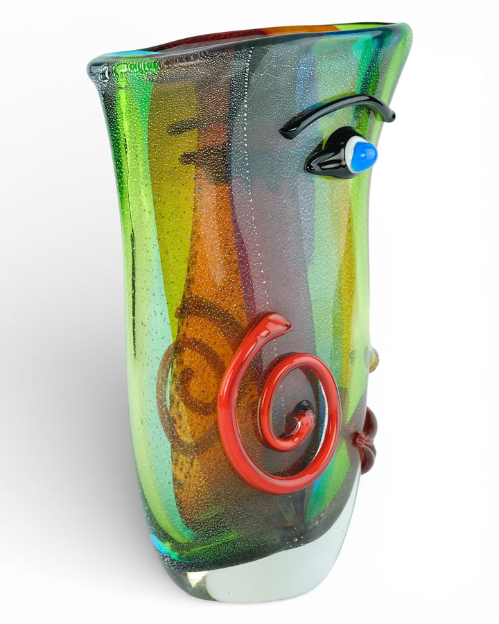 Large glass vase of a female face in Picasso style