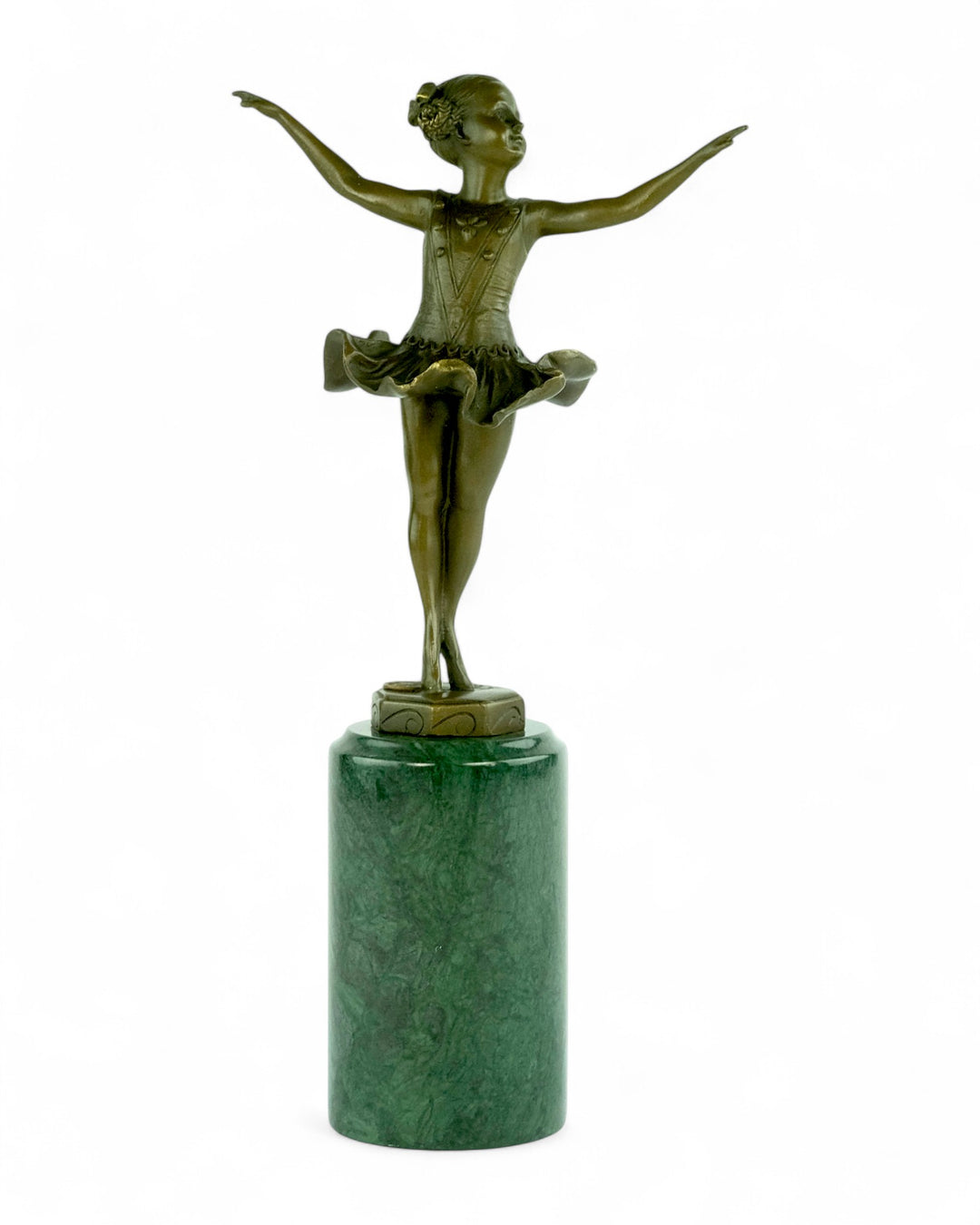 Bronzen sculptuur van een jonge ballerina in Art Deco stijl