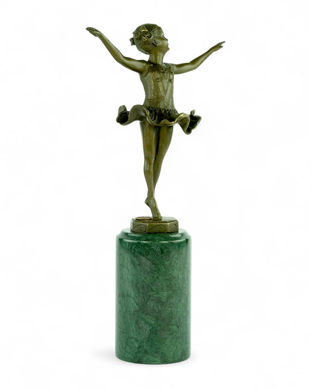 Bronzen sculptuur van een jonge ballerina in Art Deco stijl