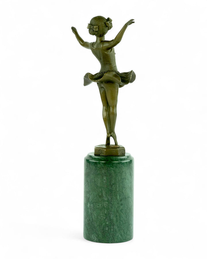 Bronzen sculptuur van een jonge ballerina in Art Deco stijl