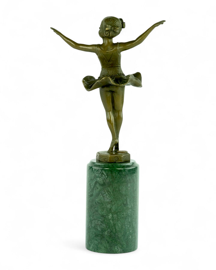Bronzen sculptuur van een jonge ballerina in Art Deco stijl