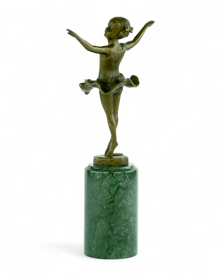 Bronzen sculptuur van een jonge ballerina in Art Deco stijl