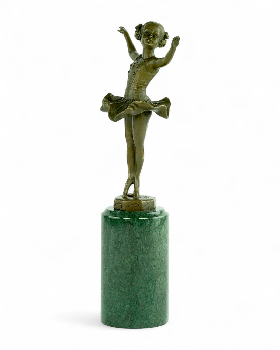Bronzen sculptuur van een jonge ballerina in Art Deco stijl
