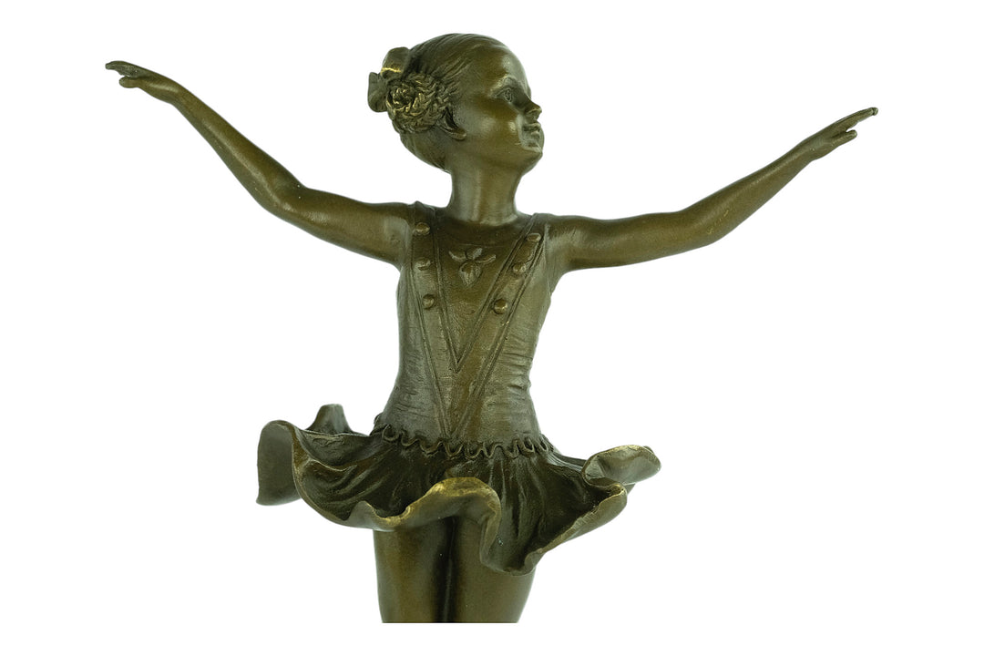 Bronzen sculptuur van een jonge ballerina in Art Deco stijl