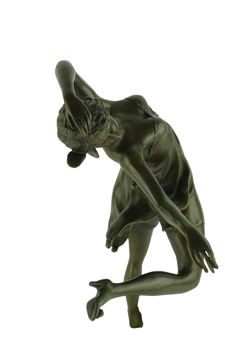 Bronze sculpture of a female dancer in a flowy dress