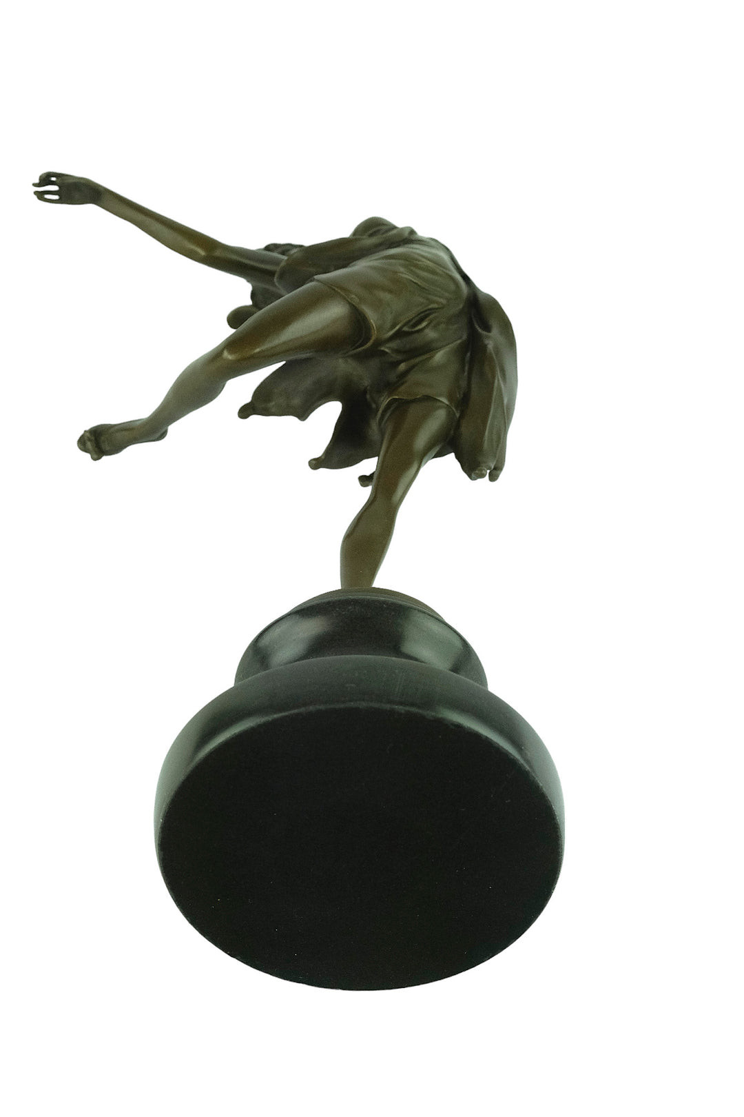Bronze sculpture of a female dancer in a flowy dress