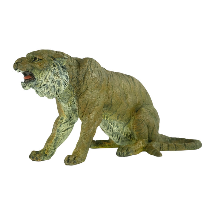 Bronze sculpture of a sitting tiger in Vienna bronze style