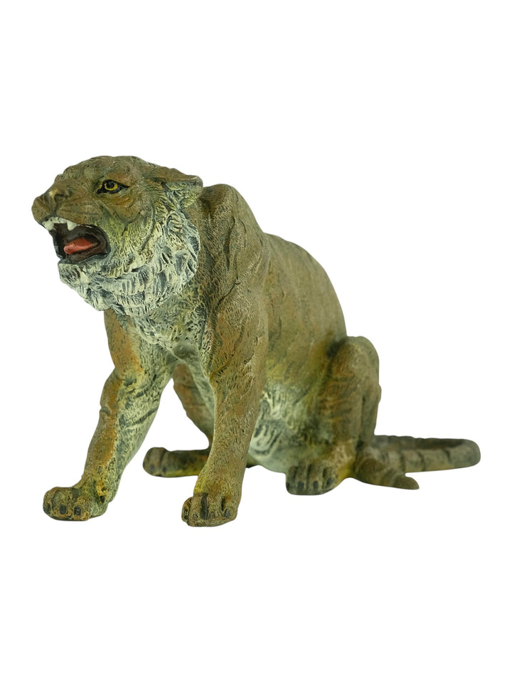 Bronze sculpture of a sitting tiger in Vienna bronze style
