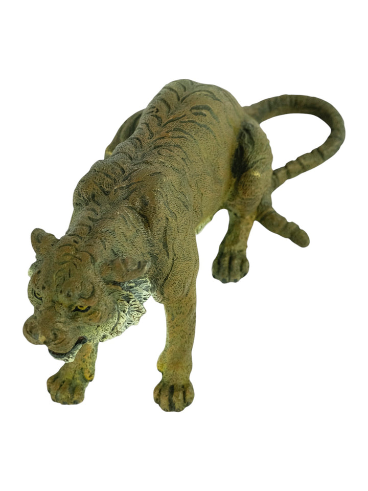 Bronze sculpture of a sitting tiger in Vienna bronze style