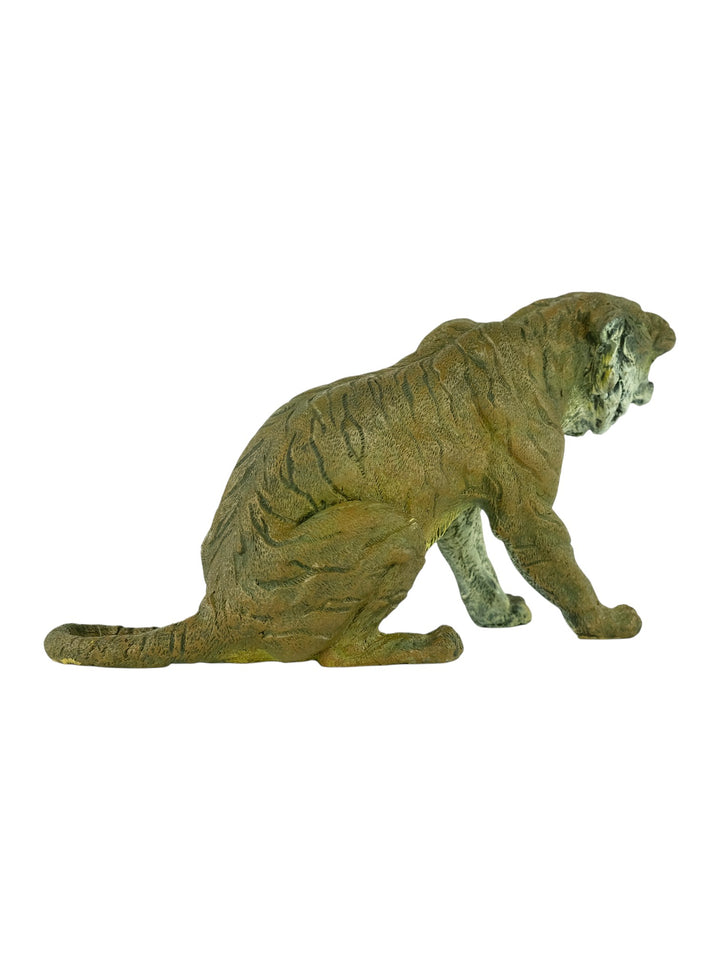 Bronze sculpture of a sitting tiger in Vienna bronze style