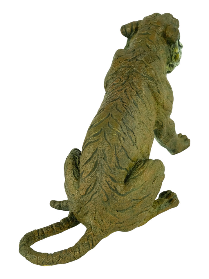 Bronze sculpture of a sitting tiger in Vienna bronze style