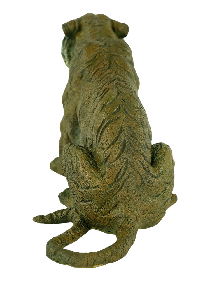 Bronze sculpture of a sitting tiger in Vienna bronze style