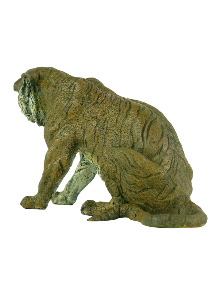 Bronze sculpture of a sitting tiger in Vienna bronze style