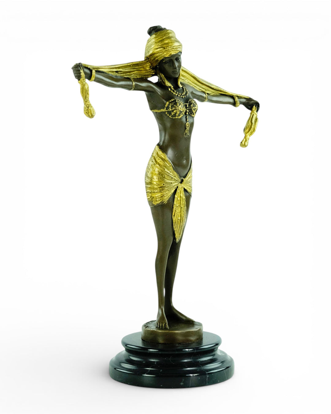 Bronze sculpture of an Art Deco style scarf dancer