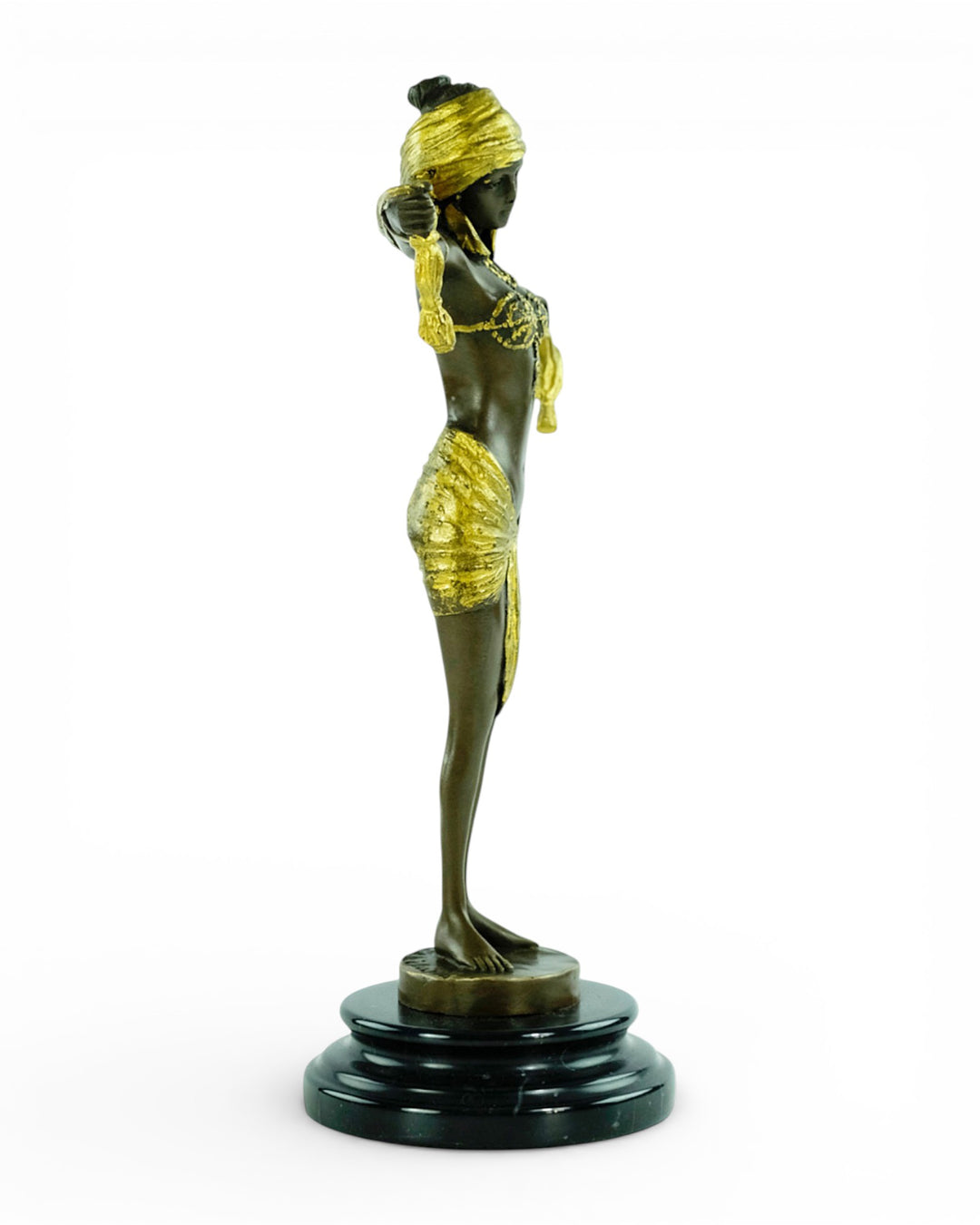 Bronze sculpture of an Art Deco style scarf dancer