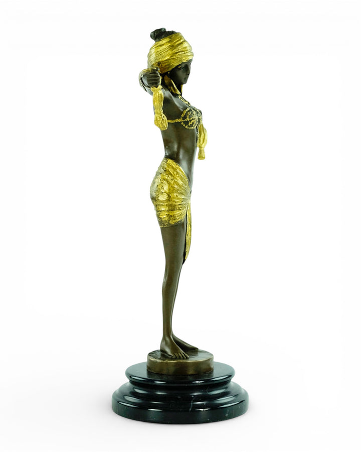 Bronze sculpture of an Art Deco style scarf dancer