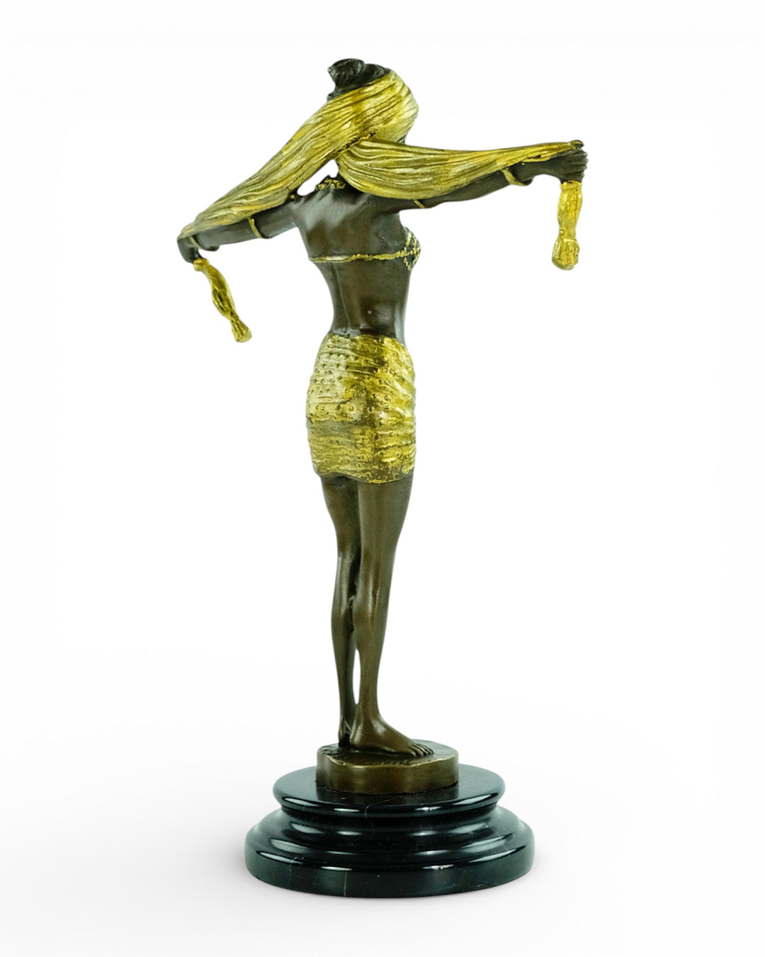 Bronze sculpture of an Art Deco style scarf dancer
