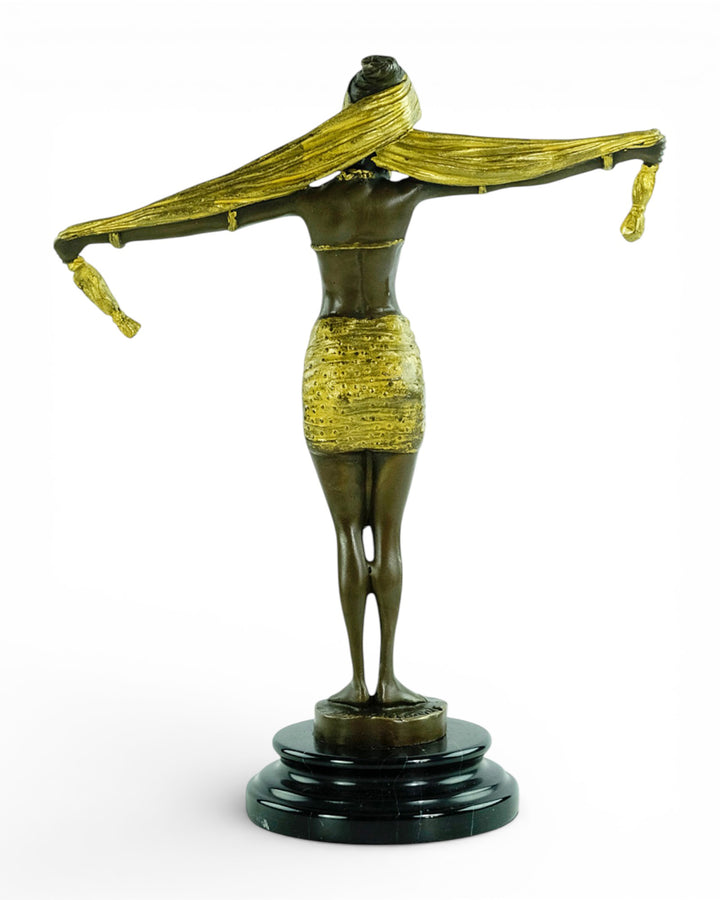 Bronze sculpture of an Art Deco style scarf dancer