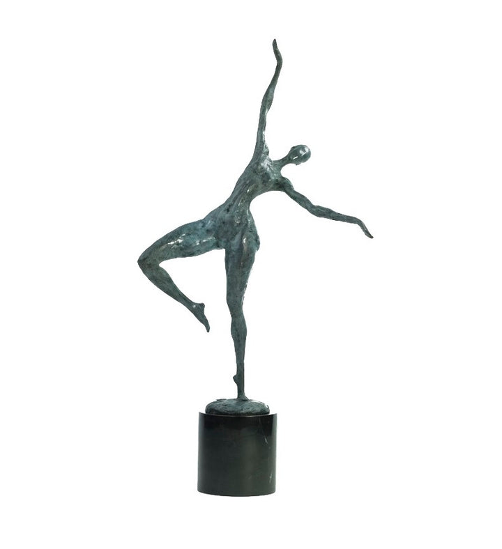 Modern bronze dancing female sculpture - green patina