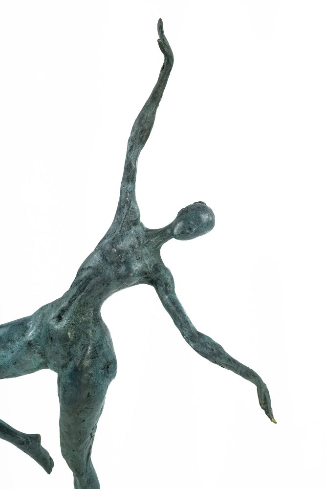 Modern bronze dancing female sculpture - green patina