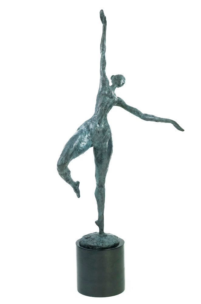 Modern bronze dancing female sculpture - green patina
