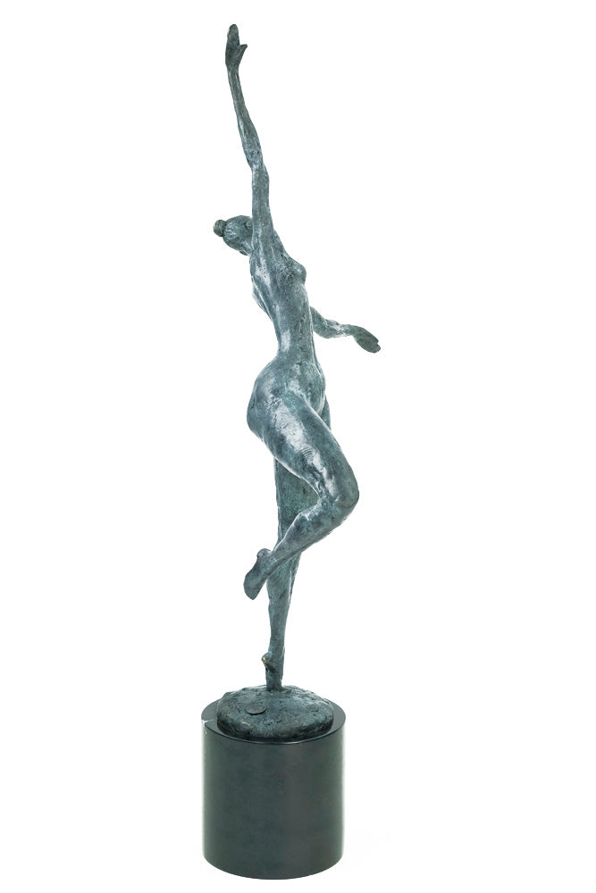 Modern bronze dancing female sculpture - green patina