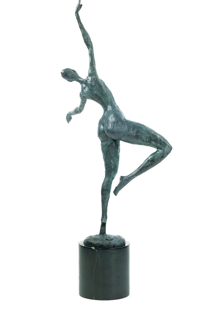 Modern bronze dancing female sculpture - green patina