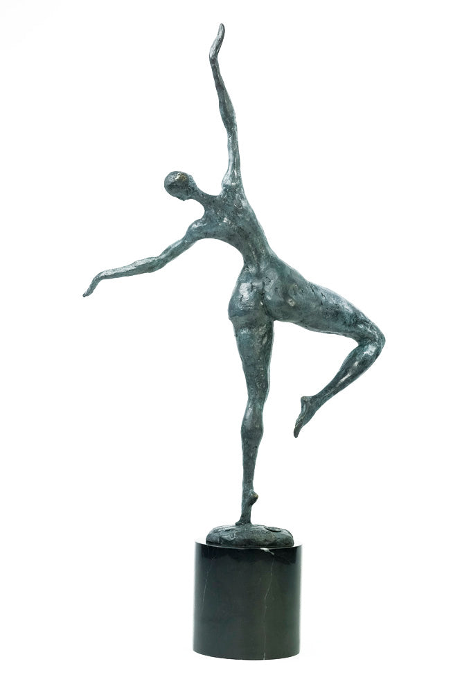Modern bronze dancing female sculpture - green patina