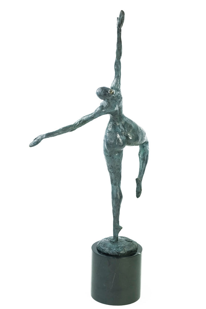 Modern bronze dancing female sculpture - green patina