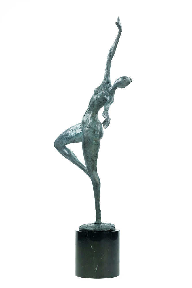 Modern bronze dancing female sculpture - green patina