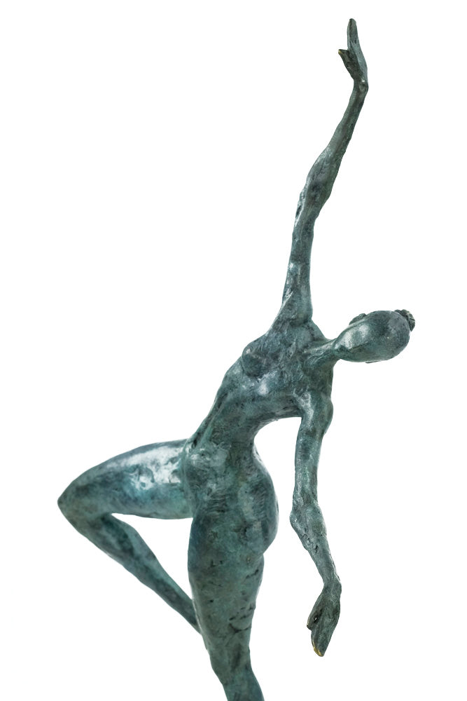 Modern bronze dancing female sculpture - green patina