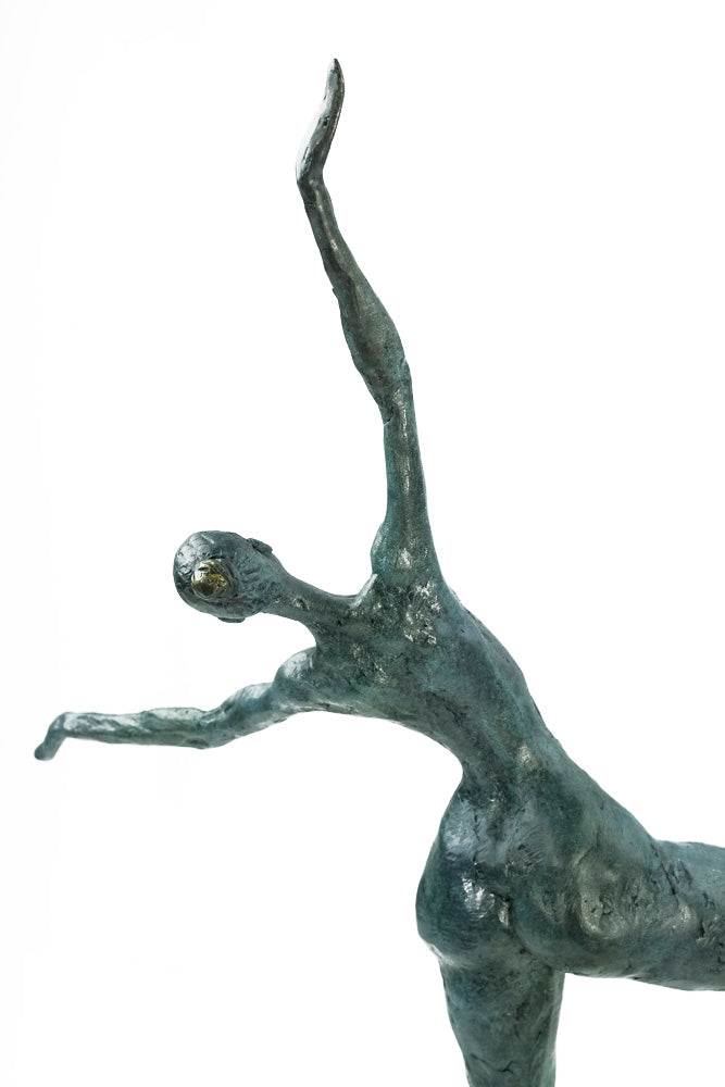 Modern bronze dancing female sculpture - green patina