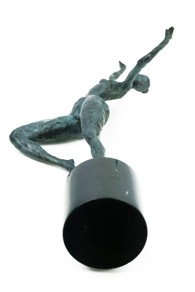 Modern bronze dancing female sculpture - green patina