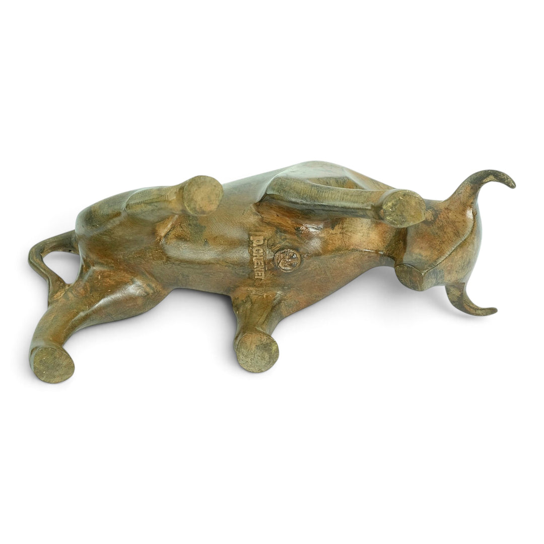 Bronze sculpture of a cubist style bull by the Pierre Chenet foundry