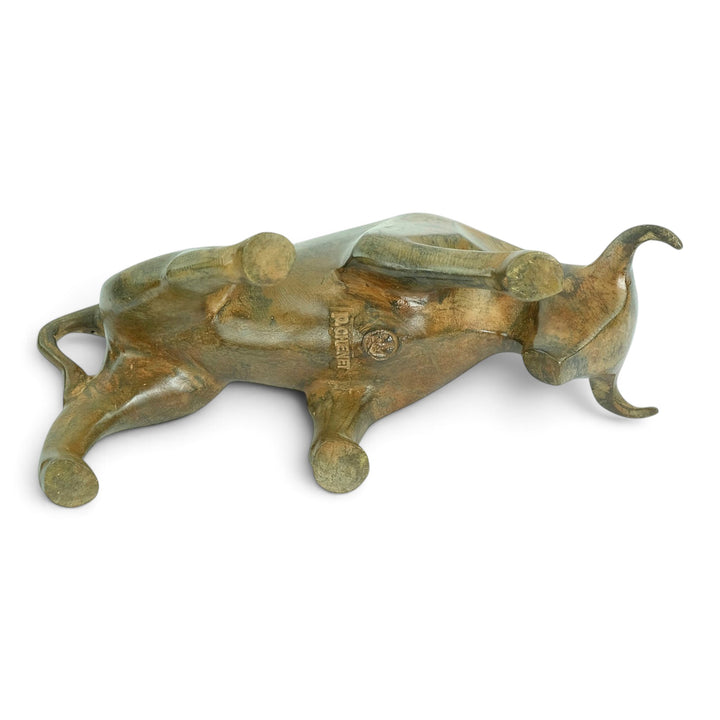 Bronze sculpture of a cubist style bull by the Pierre Chenet foundry