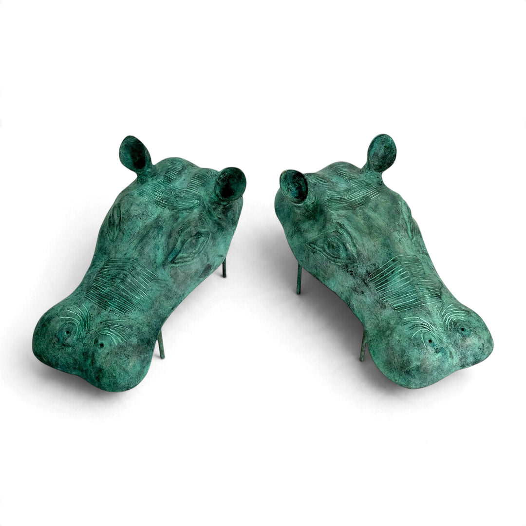 Zwei Nilpferd-Skulpturen aus Bronze mit Brunnenfunktion