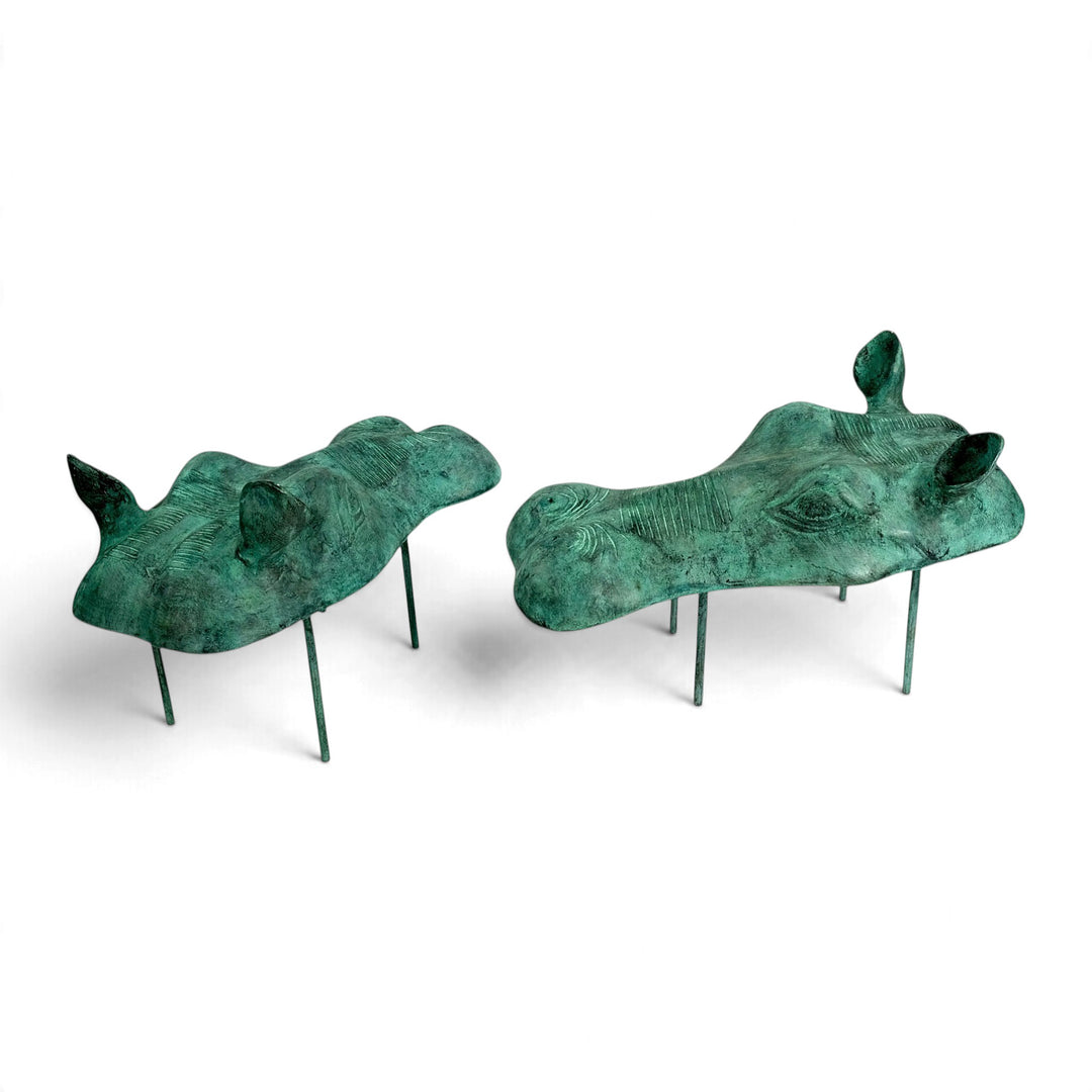 Zwei Nilpferd-Skulpturen aus Bronze mit Brunnenfunktion